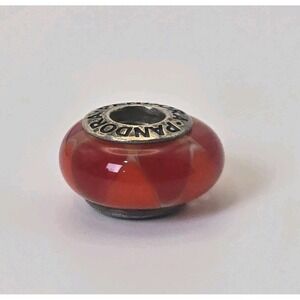 Pandora Red Orange Faceted Murano Glass Charm 925 ALE Retired Bead